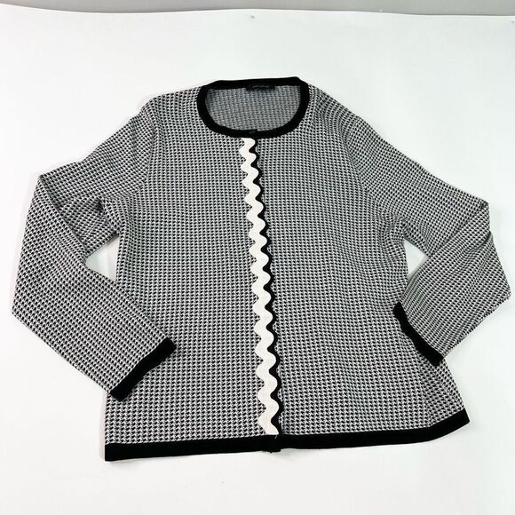 Ann Taylor Cardigan Women's XXL 2XL Black White Houndstooth Button-Up Sweater - Picture 1 of 9